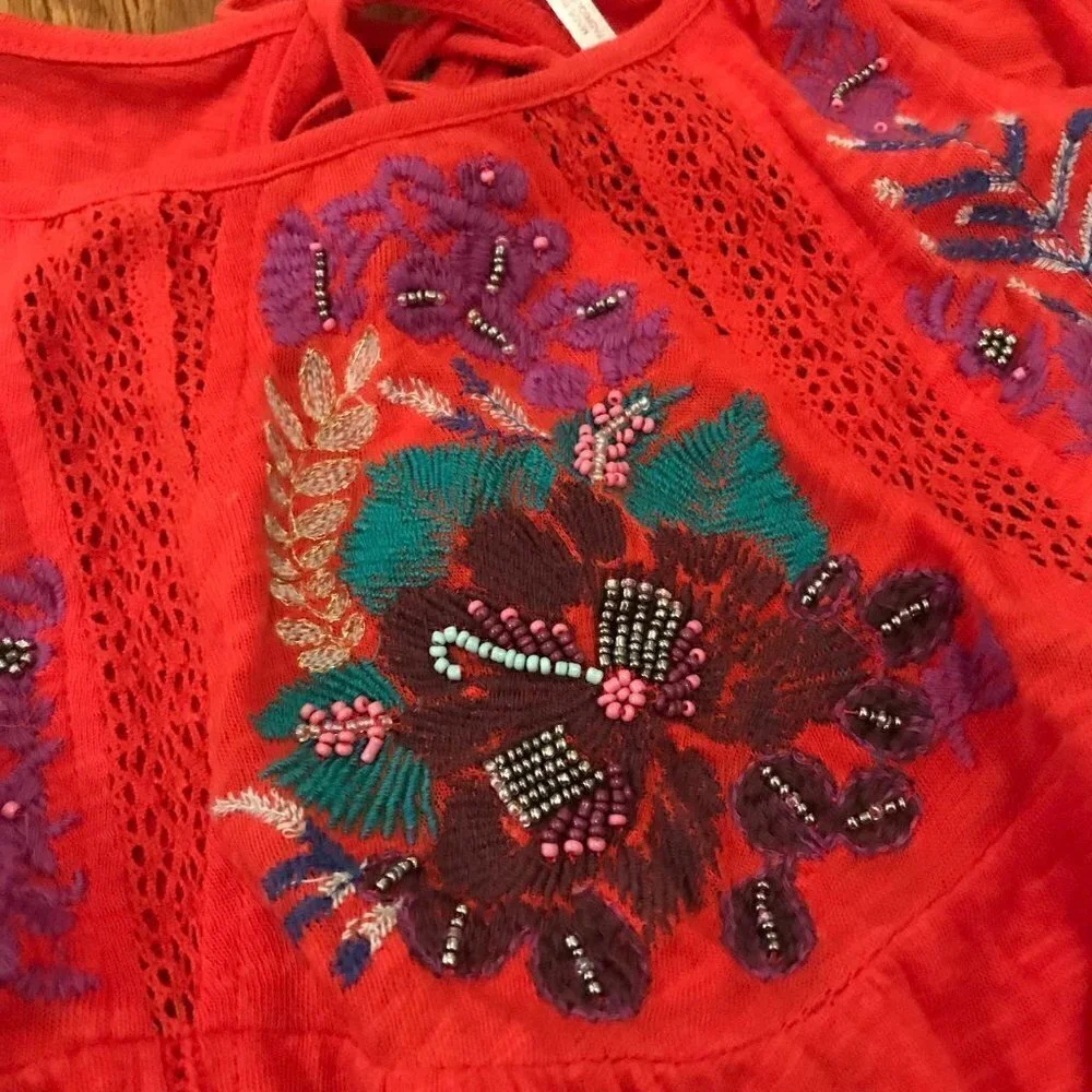 Free People cold shoulder embroidered top